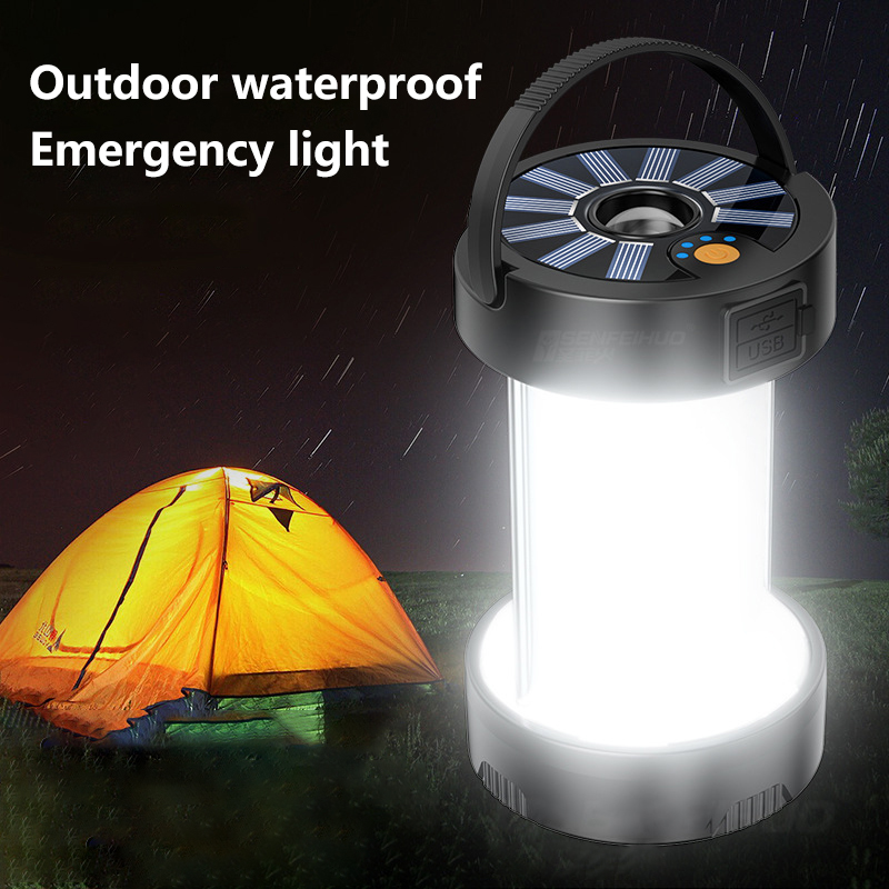 야외 LED 캠핑 비상 조명 태양열 충전식 램프 방수 랜턴